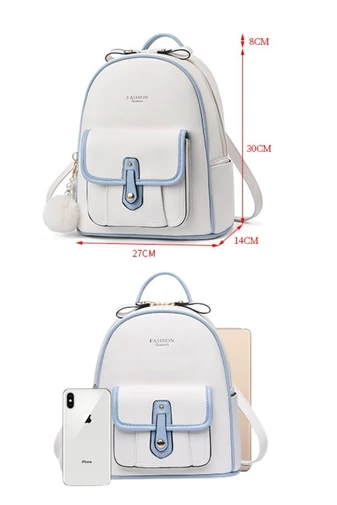 Rucsac De Damă Stil Casual Din Piele Ecologică PU Breloc Pufos Bonluo Negru