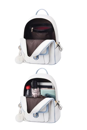 Rucsac De Damă Stil Casual Din Piele Ecologică PU Breloc Pufos Bonluo Negru