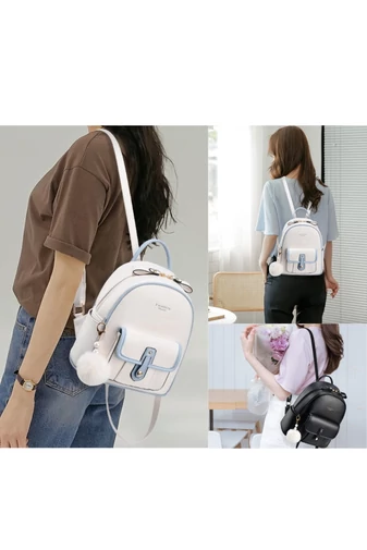 Rucsac De Damă Stil Casual Din Piele Ecologică PU Breloc Pufos Bonluo Negru