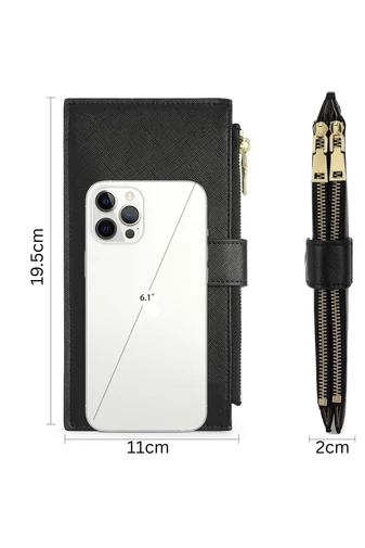 Portofel RFID Dama Din Piele PU Negru Cu 16 Sloturi Card 19,5*11*2cm
