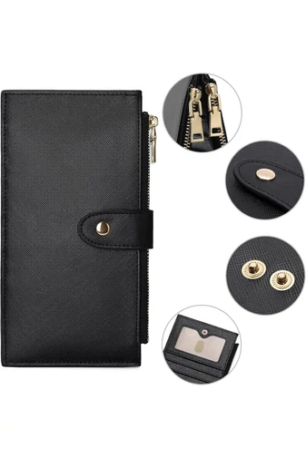 Portofel RFID Dama Din Piele PU Negru Cu 16 Sloturi Card 19,5*11*2cm