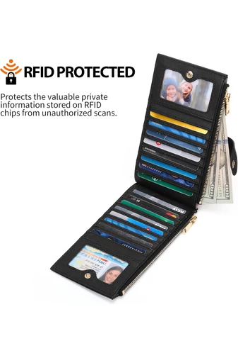 Portofel RFID Dama Din Piele PU Negru Cu 16 Sloturi Card 19,5*11*2cm