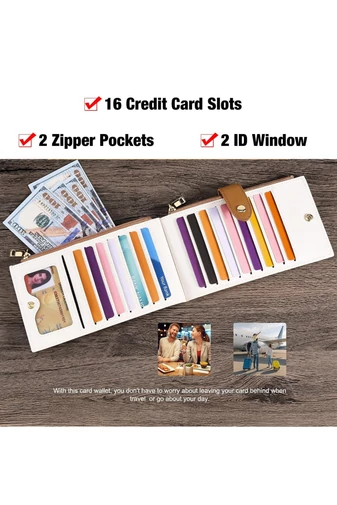 Portofel RFID Dama Din Piele PU Alb Maro Cu 16 Sloturi Card 19,5*11*2cm