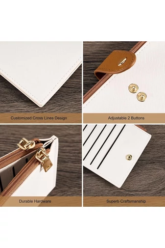 Portofel RFID Dama Din Piele PU Alb Maro Cu 16 Sloturi Card 19,5*11*2cm