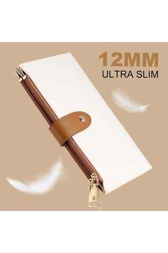 Portofel RFID Dama Din Piele PU Alb Maro Cu 16 Sloturi Card 19,5*11*2cm