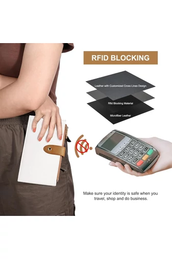 Portofel RFID Dama Din Piele PU Alb Maro Cu 16 Sloturi Card 19,5*11*2cm
