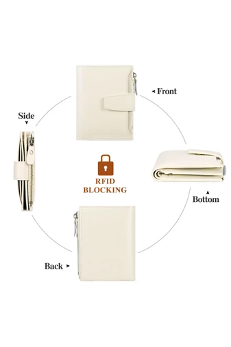 Portofel Dama Din PU Cu Protecție RFID Bej Bonluo 10*13*3cm