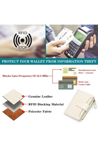 Portofel Dama Din PU Cu Protecție RFID Bej Bonluo 10*13*3cm