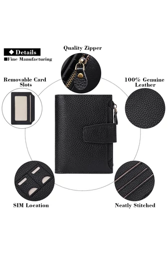 Portofel Dama Din PU Cu Protecție RFID Negru Bonluo 10*13*3cm