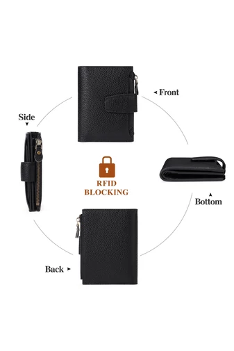 Portofel Dama Din PU Cu Protecție RFID Negru Bonluo 10*13*3cm