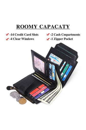 Portofel Dama Din PU Cu Protecție RFID Negru Bonluo 10*13*3cm