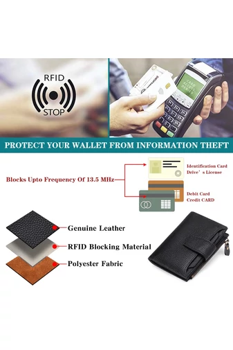 Portofel Dama Din PU Cu Protecție RFID Negru Bonluo 10*13*3cm