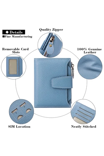 Portofel Dama Din PU Cu Protecție RFID Albastru Bonluo 10*13*3cm
