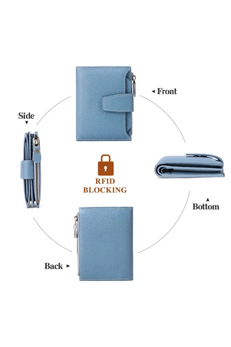 Portofel Dama Din PU Cu Protecție RFID Albastru Bonluo 10*13*3cm