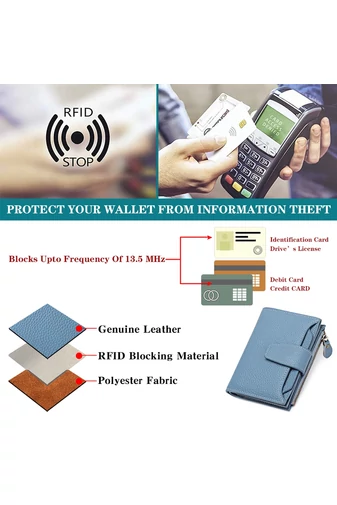 Portofel Dama Din PU Cu Protecție RFID Albastru Bonluo 10*13*3cm