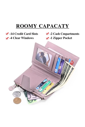 Portofel Dama Din PU Cu Protecție RFID Violet Bonluo 10*13*3cm