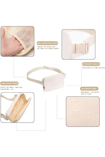 Borsetă Din Poliester Bej Impermeabilă Buzunar Antifurt Curea Reglabilă Bonluo 21*12,5cm