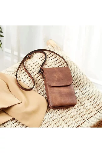 Geanta Crossbody Din Pu Maro Închis Bonluo Cu Buzunare Multiple Curea Reglabilă 20*13*3
