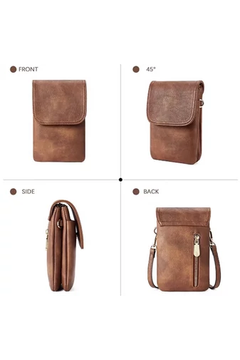 Geanta Crossbody Din Pu Maro Închis Bonluo Cu Buzunare Multiple Curea Reglabilă 20*13*3