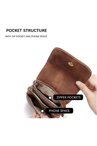 Geanta Crossbody Din Pu Maro Închis Bonluo Cu Buzunare Multiple Curea Reglabilă 20*13*3