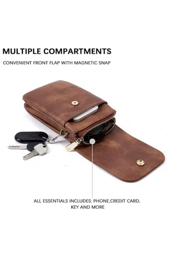 Geanta Crossbody Din Pu Maro Închis Bonluo Cu Buzunare Multiple Curea Reglabilă 20*13*3