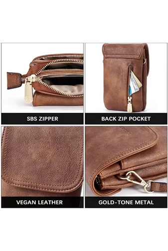Geanta Crossbody Din Pu Maro Închis Bonluo Cu Buzunare Multiple Curea Reglabilă 20*13*3