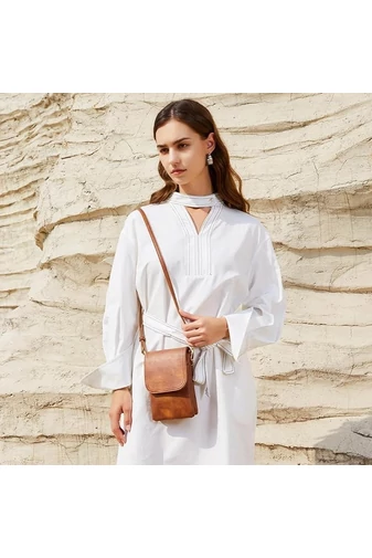 Geanta Crossbody Din Pu Maro Închis Bonluo Cu Buzunare Multiple Curea Reglabilă 20*13*3