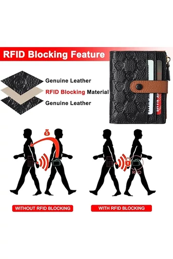 Portofel Damă Din Piele Naturală RFID Cu 10 Sloturi Carduri Negru Maro Bonluo 11,7*9*1,2cm