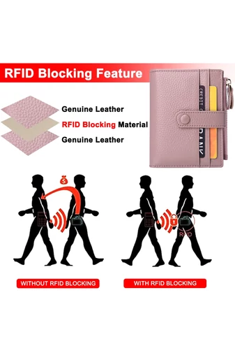 Portofel Damă Din Piele Naturală RFID Cu 10 Sloturi Carduri Violet Deschis Bonluo 11,7*9*1,2cm