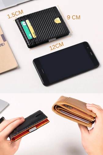 Portofel Slim RFID Din Piele PU Design Compact Negru Portocaliu Bonluo 12*9*1,5 cm