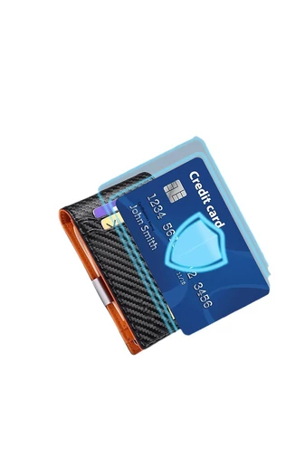 Portofel Slim RFID Din Piele PU Design Compact Negru Portocaliu Bonluo 12*9*1,5 cm
