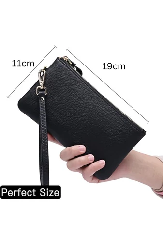 Portofel Damă Din Piele Naturală Protecție RFID Negru Elegant Bonluo 11*19cm