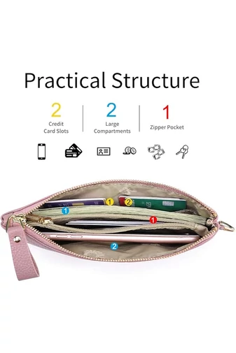 Portofel Damă Din Piele Naturală Protecție RFID Roz Elegant Bonluo 11*19cm