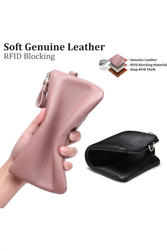 Portofel Damă Din Piele Naturală Protecție RFID Roz Elegant Bonluo 11*19cm