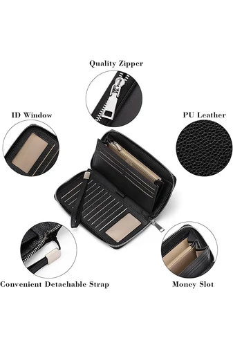 Portofel Damă Multifuncțional  Bej Din PU Cu Fermuar Și Curea de Mână 22x12x3 cm Bonluo