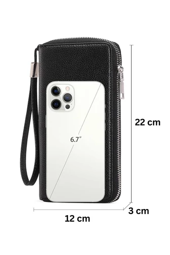 Portofel Damă Multifuncțional  Bej Din PU Cu Fermuar Și Curea de Mână 22x12x3 cm Bonluo
