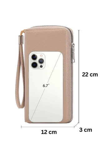Portofel Damă Multifuncțional Kaki Din PU Cu Fermuar Și Curea de Mână 22x12x3 cm Bonluo