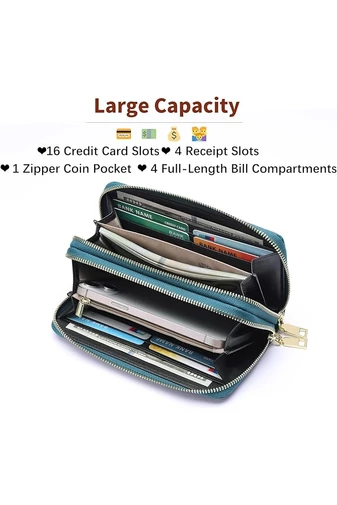 Portofel Damă Din PU Albastru Cu Protecție RFID Model Floral Elegant Bonluo 19*10*4cm