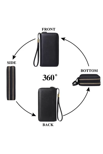 Portofel Damă Din Piele Naturală Cu Două Fermoare Compartiment Telefon Bej Bonluo 20*12*4cm