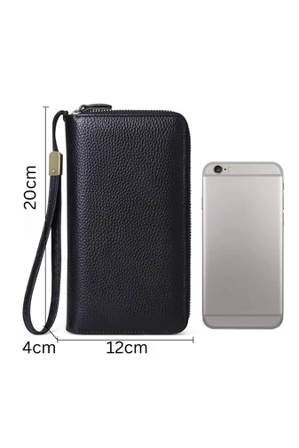 Portofel Damă Din Piele Naturală Cu Două Fermoare Compartiment Telefon Bej Bonluo 20*12*4cm