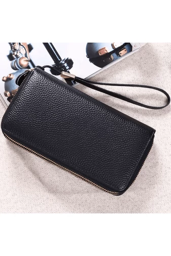 Portofel Damă Din Piele Naturală Cu Două Fermoare Compartiment Telefon Bej Bonluo 20*12*4cm