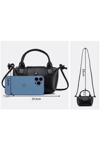 Geantă De Mana Din Piele Naturală Compactă Încăpătoare Neagră Bonluo Bretea Ajustabilă 13*19,5*7,5cm