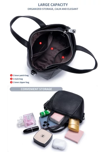 Geantă De Mana Din Piele Naturală Neagra Elegantă Practică Bonluo 13*14*8,5cm 