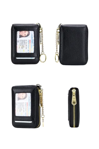 Suport Carduri Din Piele Naturală Cu Protecție RFID Negru Bonluo 11*7,5*2,5cm