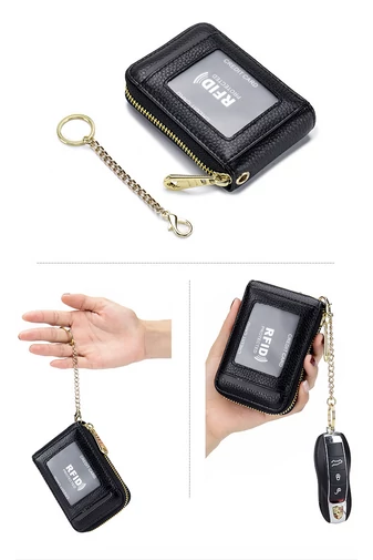 Suport Carduri Din Piele Naturală Cu Protecție RFID Negru Bonluo 11*7,5*2,5cm