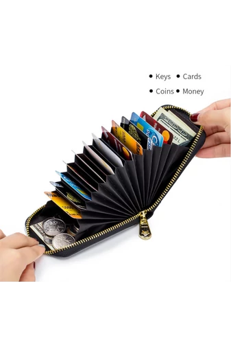Suport Carduri Din Piele Naturală Cu Protecție RFID Negru Bonluo 11*7,5*2,5cm