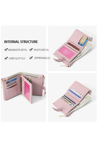 Portofel Dama Compact Roz Bonluo Din PU Ultra Ușor 9*11*2,5cm