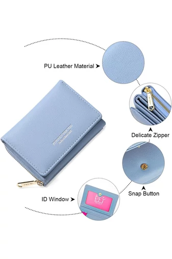 Portofel Dama Compact din Piele PU Albastru Deschis Bonluo Elegant 8,5*11*4cm