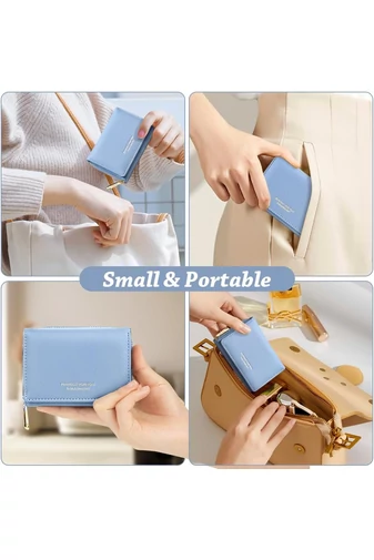 Portofel Dama Compact din Piele PU Albastru Deschis Bonluo Elegant 8,5*11*4cm