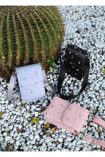 Geantă Crossbody Mini Din PU Negru Bonluo Cu Model Înflorat 19,5*13*5cm
